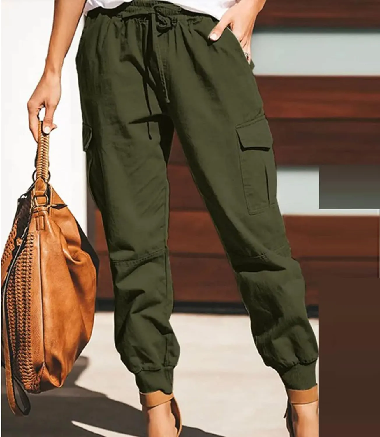 Gcvizuso Womens Cargo Joggers Pants Quick Dry Workout Pants Casual Hiking Trousers Elastic Waist Zipper Pocket Leggings