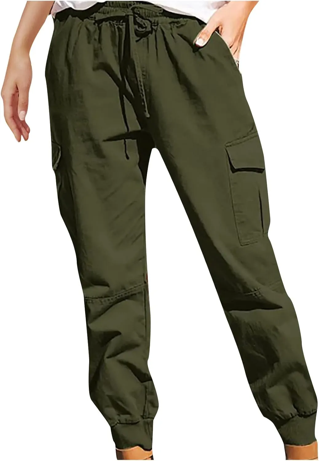 Gcvizuso Womens Cargo Joggers Pants Quick Dry Workout Pants Casual Hiking Trousers Elastic Waist Zipper Pocket Leggings
