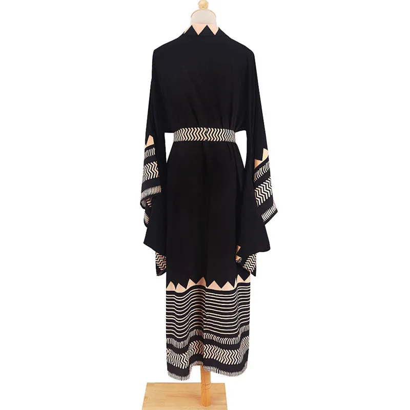 Geometric Print Extra-wide Sleeve Bikini Cover-up Wrap Kimono