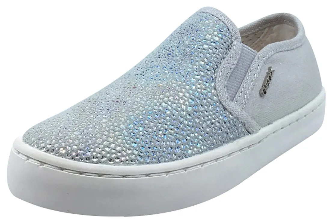 Geox Girl's Kilwi Grey and Silver Slip On Sneaker Shoe