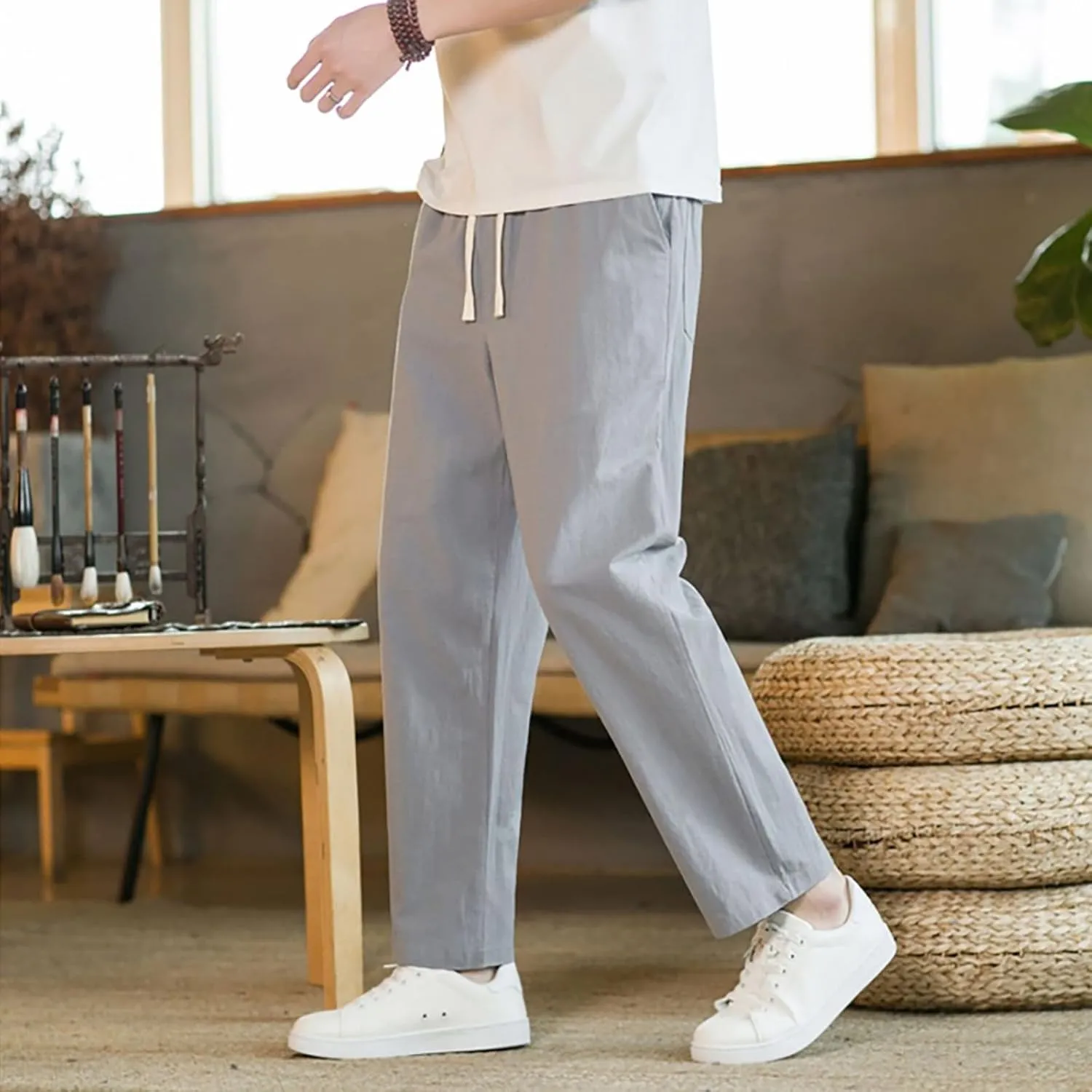 GIERIDUC Casual Loose Pant for Men Men's Flat Front Relaxed Straight Pant Mens Cargo Pants Slim Fit Dress Pants for Big Guys