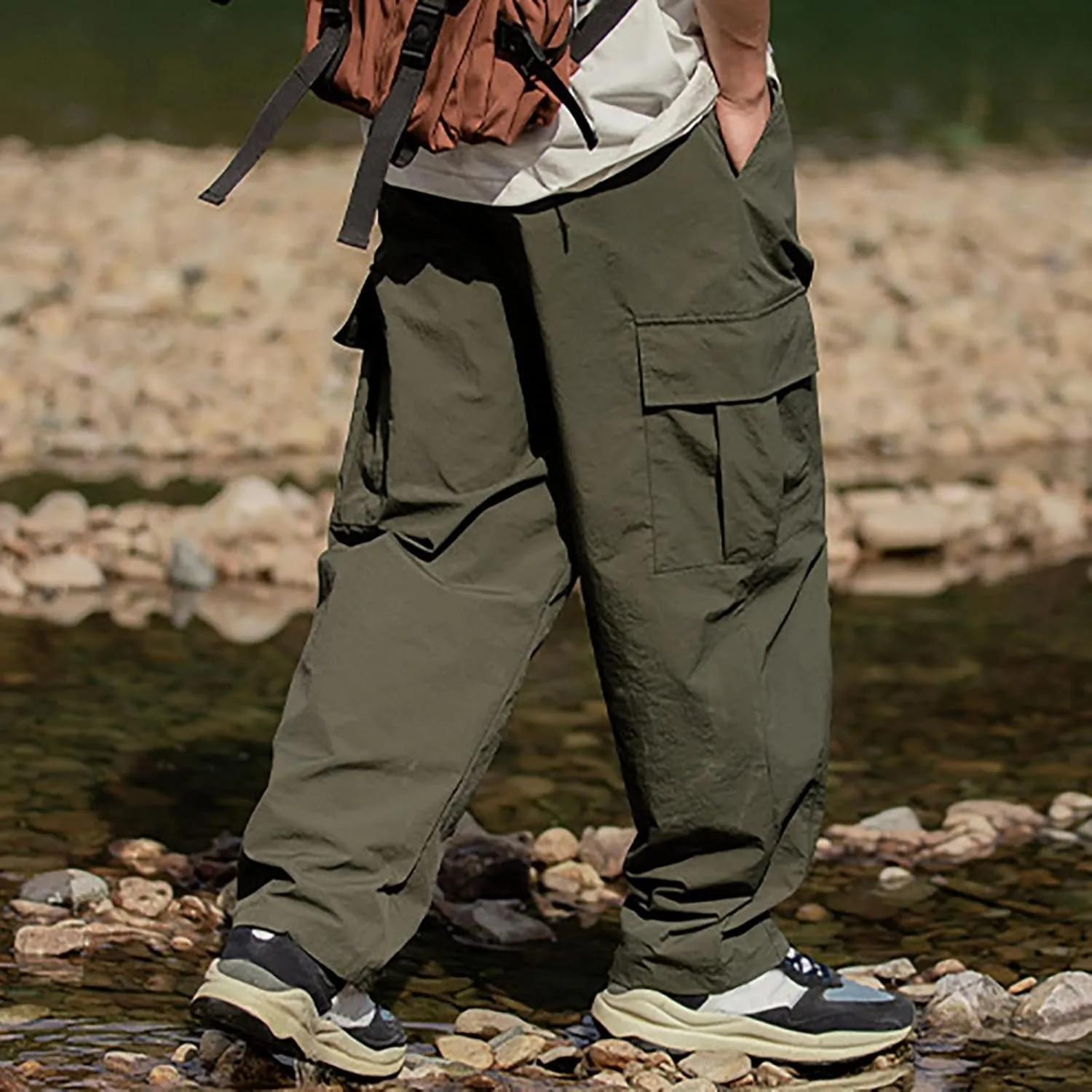 GIERIDUC Men's Casual Cargo Pants Joggers Hiking Sweatpants Chinos Track Pants Elastic Waist Work Pants with Multi-Pockets