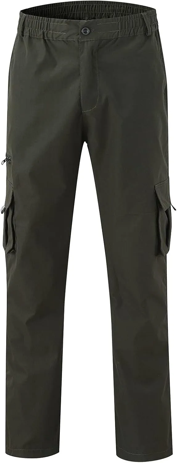 GIERIDUC Men's Linen Cotton Pants Men's Elasticated Waist Smart Trousers Mens Stretch Waist Trousers Mens Dark Green Trousers