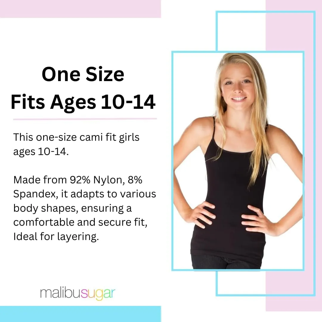 Girls Full Sleeveless Camisole Tank Tops  Stretch Undershirts Comfortable Camis (One Size Fits Ages 10-14)