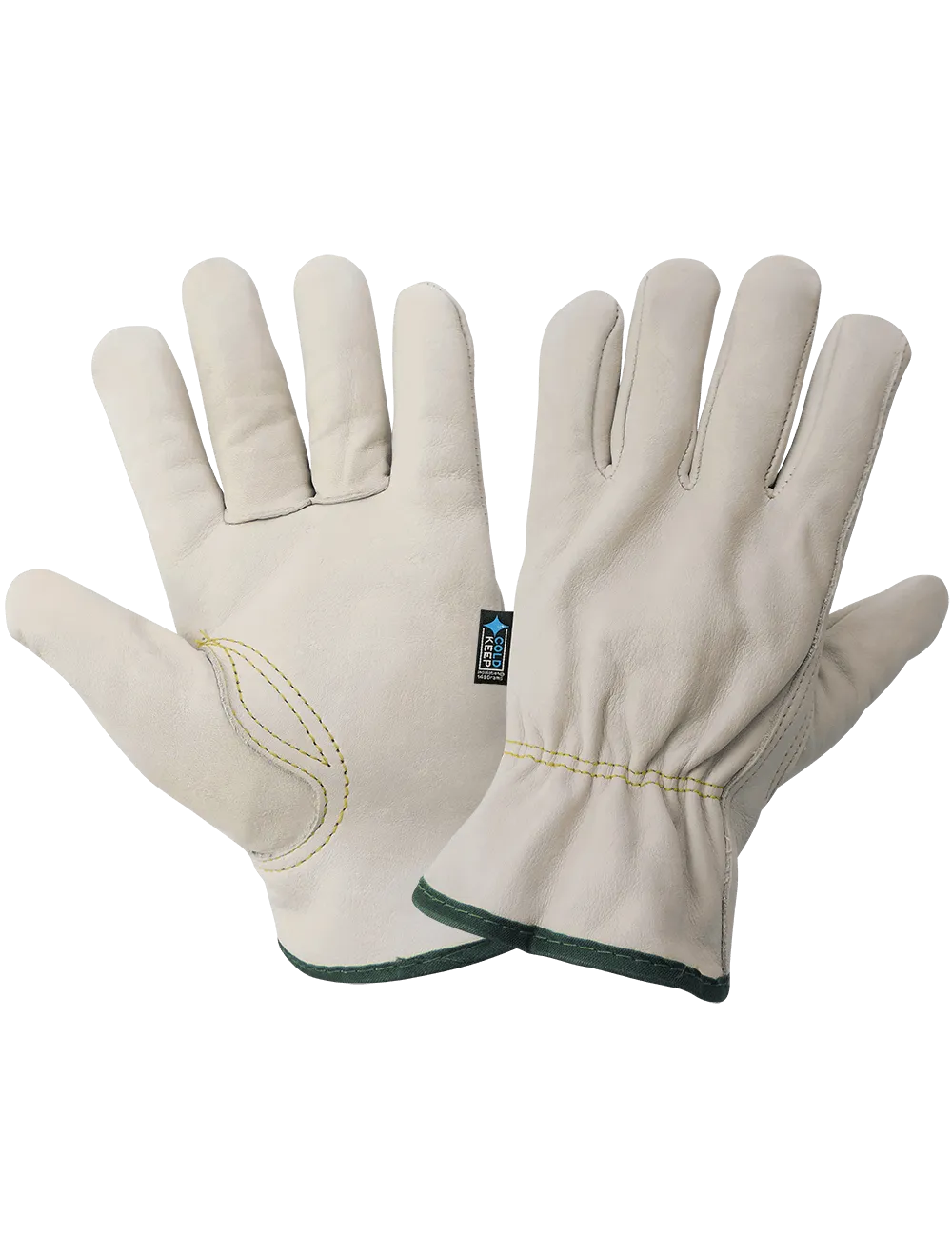 Global Glove Cowhide Leather Insulated Driver Style Retail-Tagged Gloves - Beige