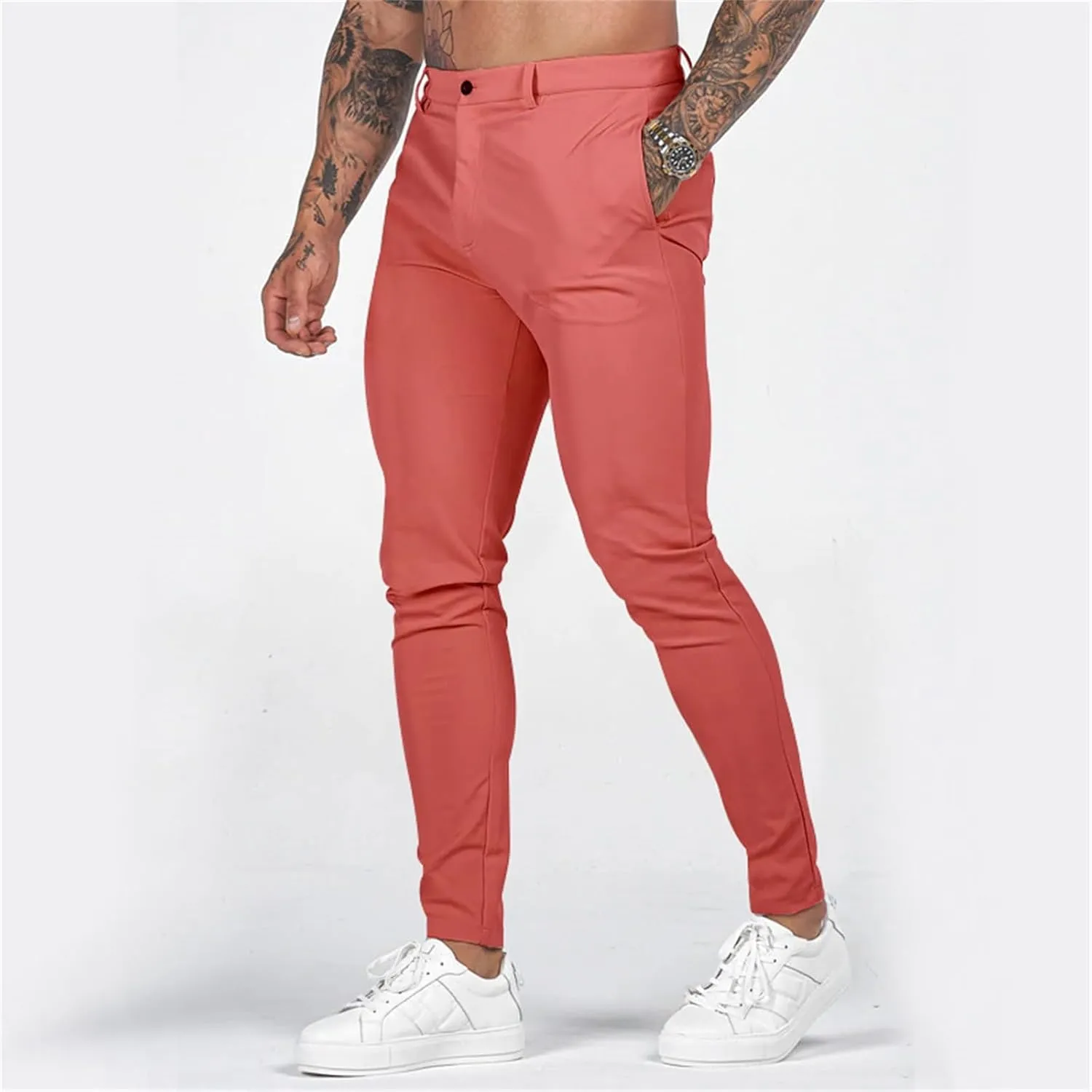 GOKKILRW Mens Golf Pants Stretch Chinos Dress Pants Quick Dry Business Work Office Lightweight Slim Fit Formal Sport Pants