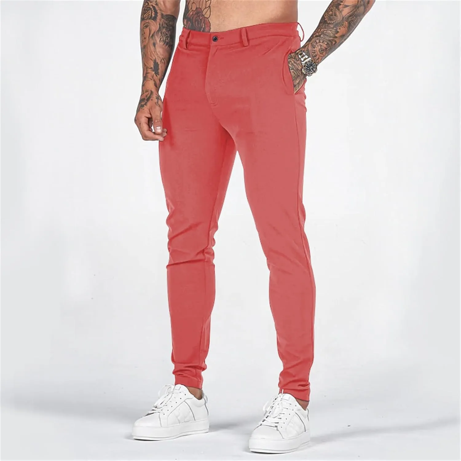 GOKKILRW Mens Golf Pants Stretch Chinos Dress Pants Quick Dry Business Work Office Lightweight Slim Fit Formal Sport Pants
