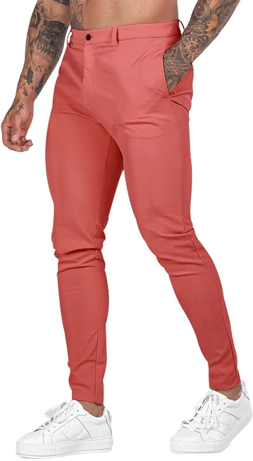 GOKKILRW Mens Golf Pants Stretch Chinos Dress Pants Quick Dry Business Work Office Lightweight Slim Fit Formal Sport Pants