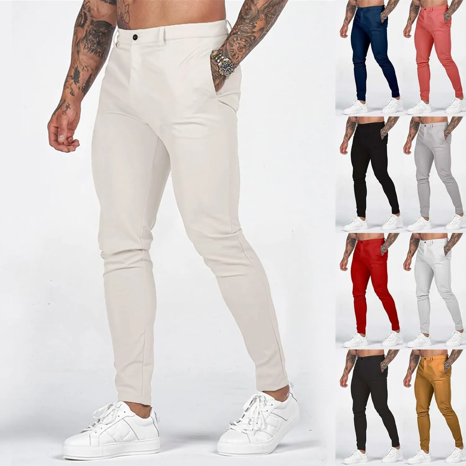 GOKKILRW Mens Golf Pants Stretch Chinos Dress Pants Quick Dry Business Work Office Lightweight Slim Fit Formal Sport Pants