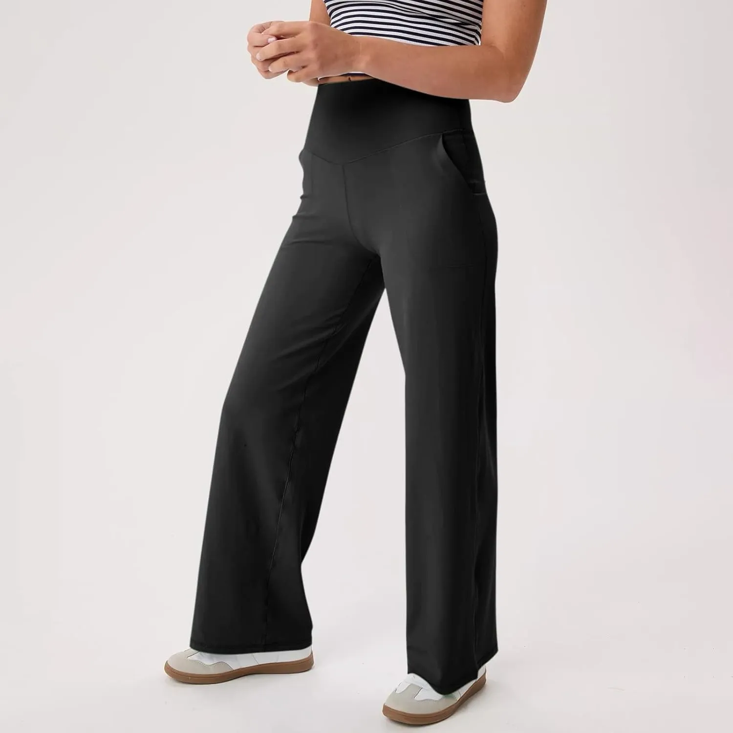 GOKKILRW Women's Yoga Pants Wide Leg Dress Work Pants Tummy Control Stretch High Waist Casual Trousers Slacks with Pockets