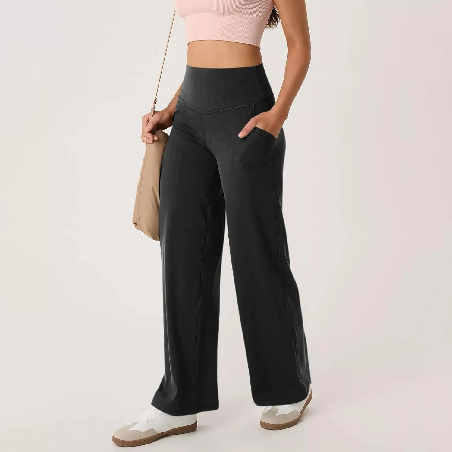 GOKKILRW Women's Yoga Pants Wide Leg Dress Work Pants Tummy Control Stretch High Waist Casual Trousers Slacks with Pockets