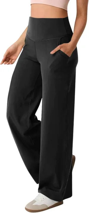GOKKILRW Women's Yoga Pants Wide Leg Dress Work Pants Tummy Control Stretch High Waist Casual Trousers Slacks with Pockets