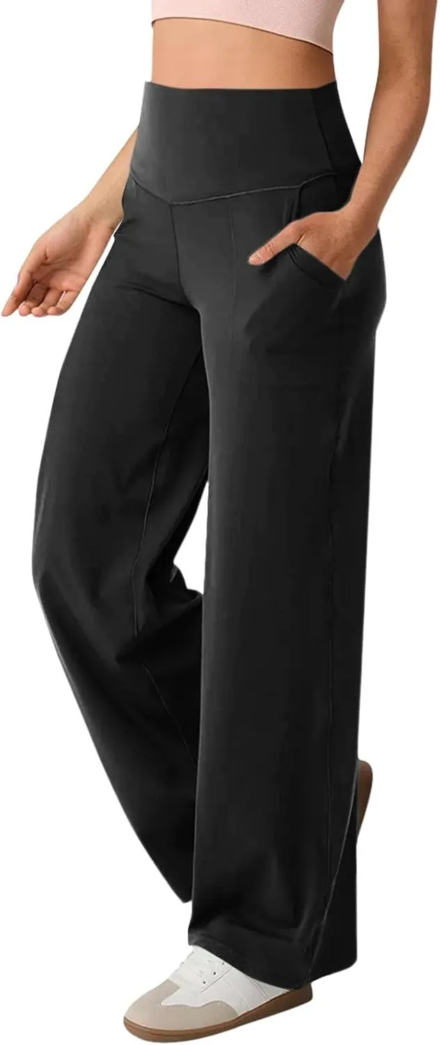 GOKKILRW Women's Yoga Pants Wide Leg Dress Work Pants Tummy Control Stretch High Waist Casual Trousers Slacks with Pockets