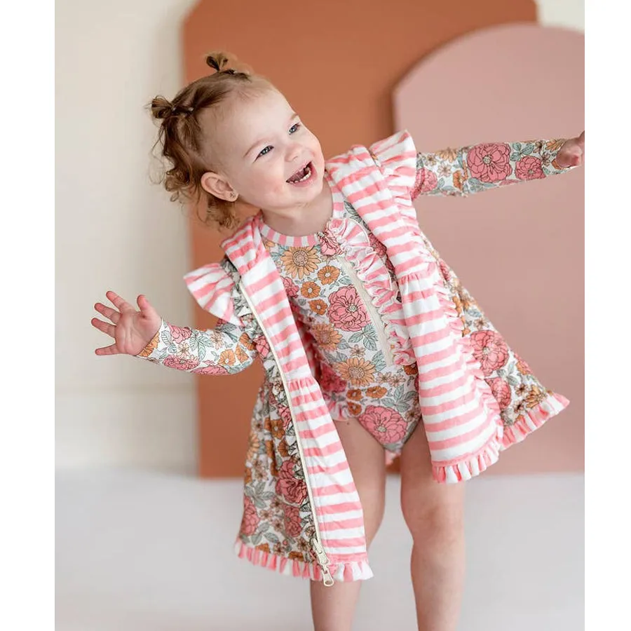 Golden Girl & Pink Stripe  Reversible Cover-Up