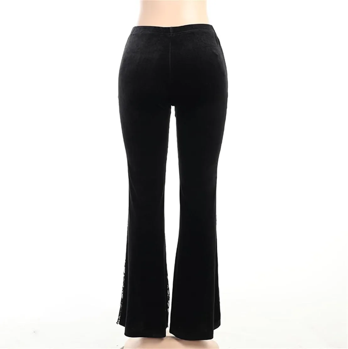 Gothic Bell Bottom Pants for Women Goth Grunge Black High Waisted Flare Leggings Boho Hippie Festival Outfits