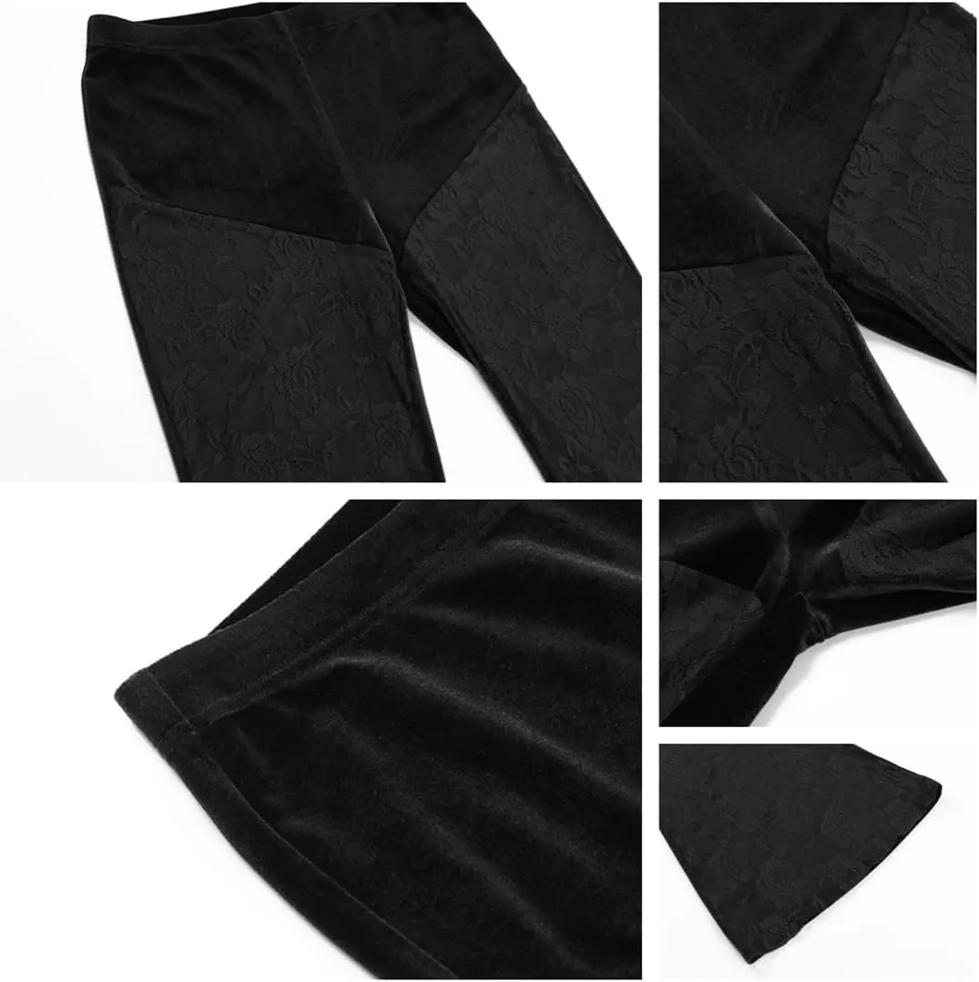 Gothic Bell Bottom Pants for Women Goth Grunge Black High Waisted Flare Leggings Boho Hippie Festival Outfits