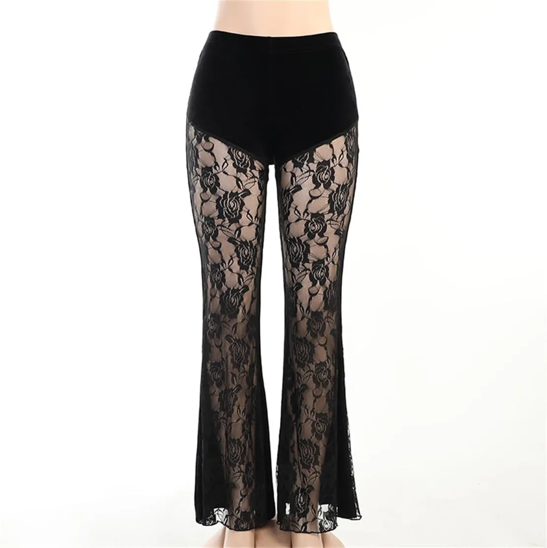 Gothic Bell Bottom Pants for Women Goth Grunge Black High Waisted Flare Leggings Boho Hippie Festival Outfits
