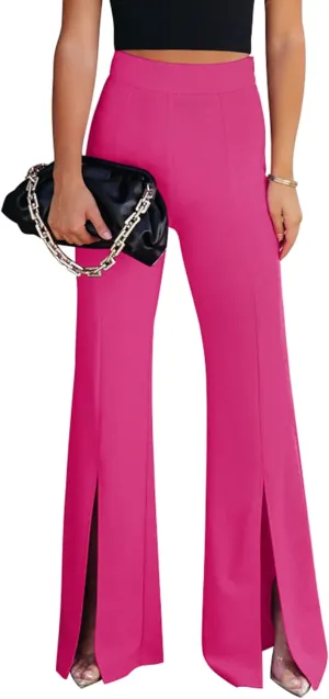 GRAPENT Dress Pants Wide Leg Pants for Women Flare Pants Pull On Business Casual Work Trousers Split Hem Slacks