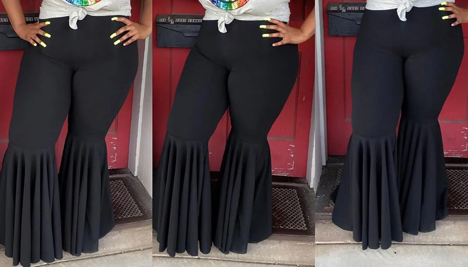 GUOLEZEEV Women High Waisted Flared Pants Solid Color Plus Size Bell Bottom Leggings