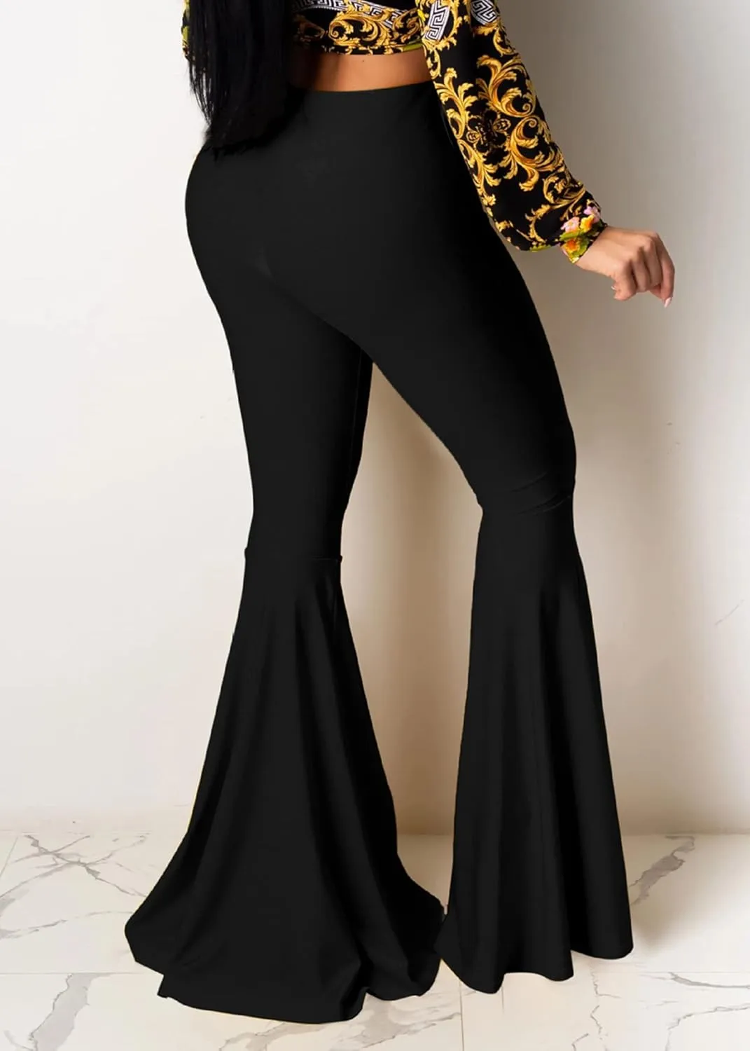 GUOLEZEEV Women High Waisted Flared Pants Solid Color Plus Size Bell Bottom Leggings