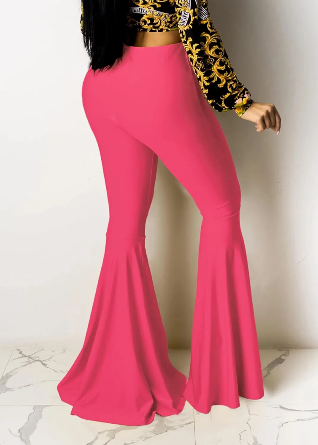 GUOLEZEEV Women High Waisted Flared Pants Solid Color Plus Size Bell Bottom Leggings