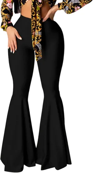 GUOLEZEEV Women High Waisted Flared Pants Solid Color Plus Size Bell Bottom Leggings