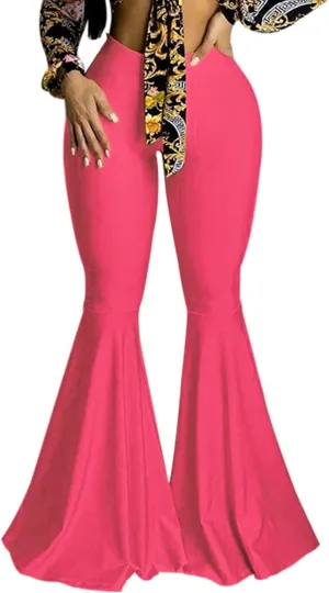 GUOLEZEEV Women High Waisted Flared Pants Solid Color Plus Size Bell Bottom Leggings