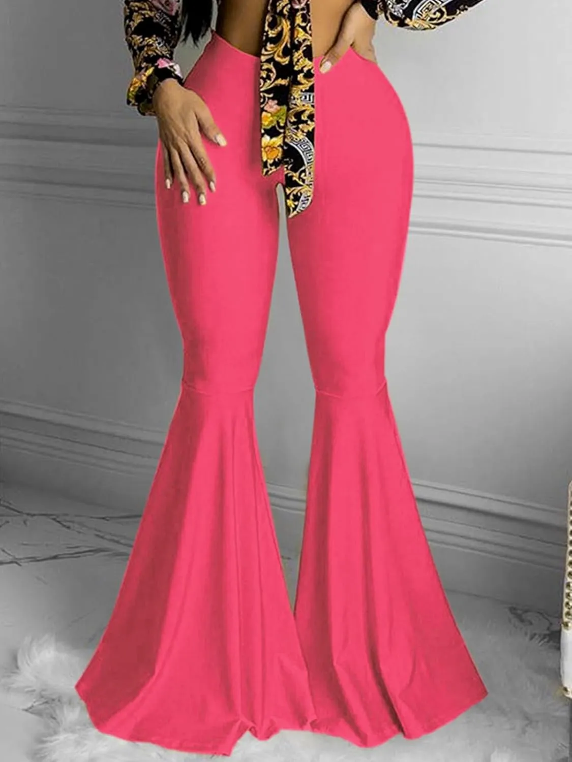 GUOLEZEEV Women High Waisted Flared Pants Solid Color Plus Size Bell Bottom Leggings