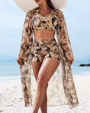 Halter Shorts Swimsuit Three Piece Set