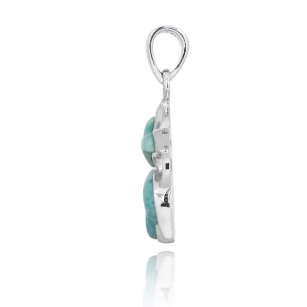 Hibiscus Shaped Sterling Silver Pendant Necklace with Larimar and Swiss Blue Topaz