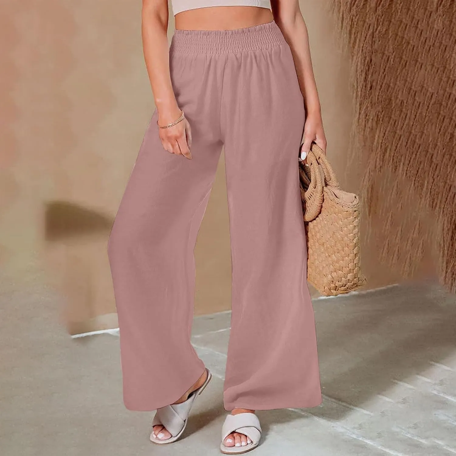 High Rise Trousers Women, High Waisted Palazzo Pants, Wide Leg Work Pants with Pockets for Comfort and Style