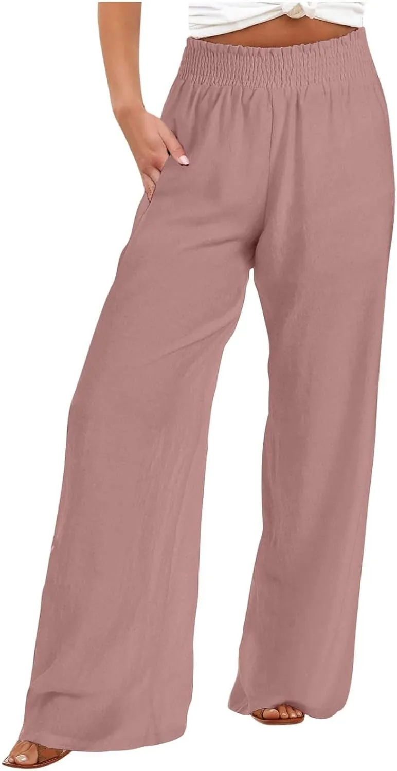 High Rise Trousers Women, High Waisted Palazzo Pants, Wide Leg Work Pants with Pockets for Comfort and Style