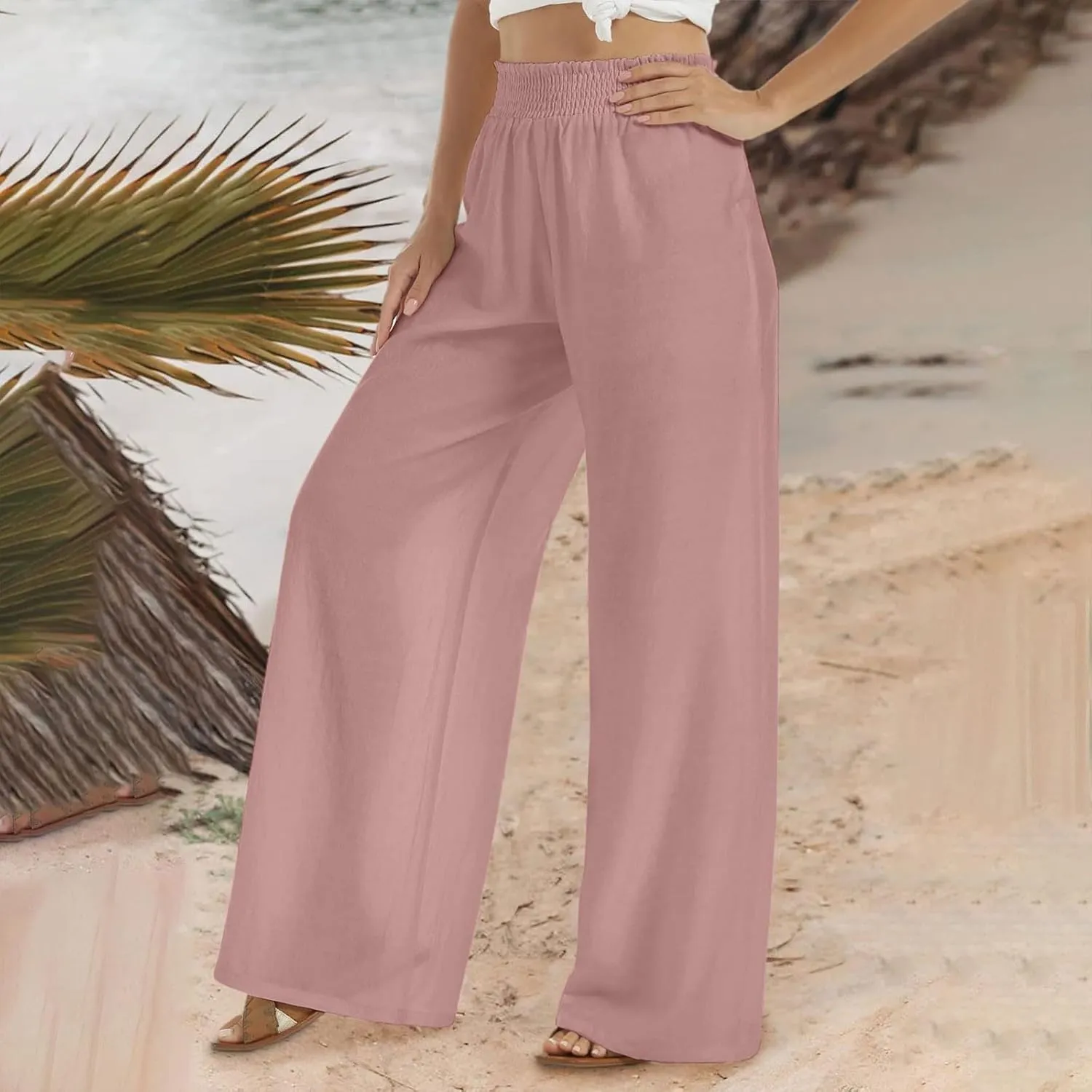 High Rise Trousers Women, High Waisted Palazzo Pants, Wide Leg Work Pants with Pockets for Comfort and Style