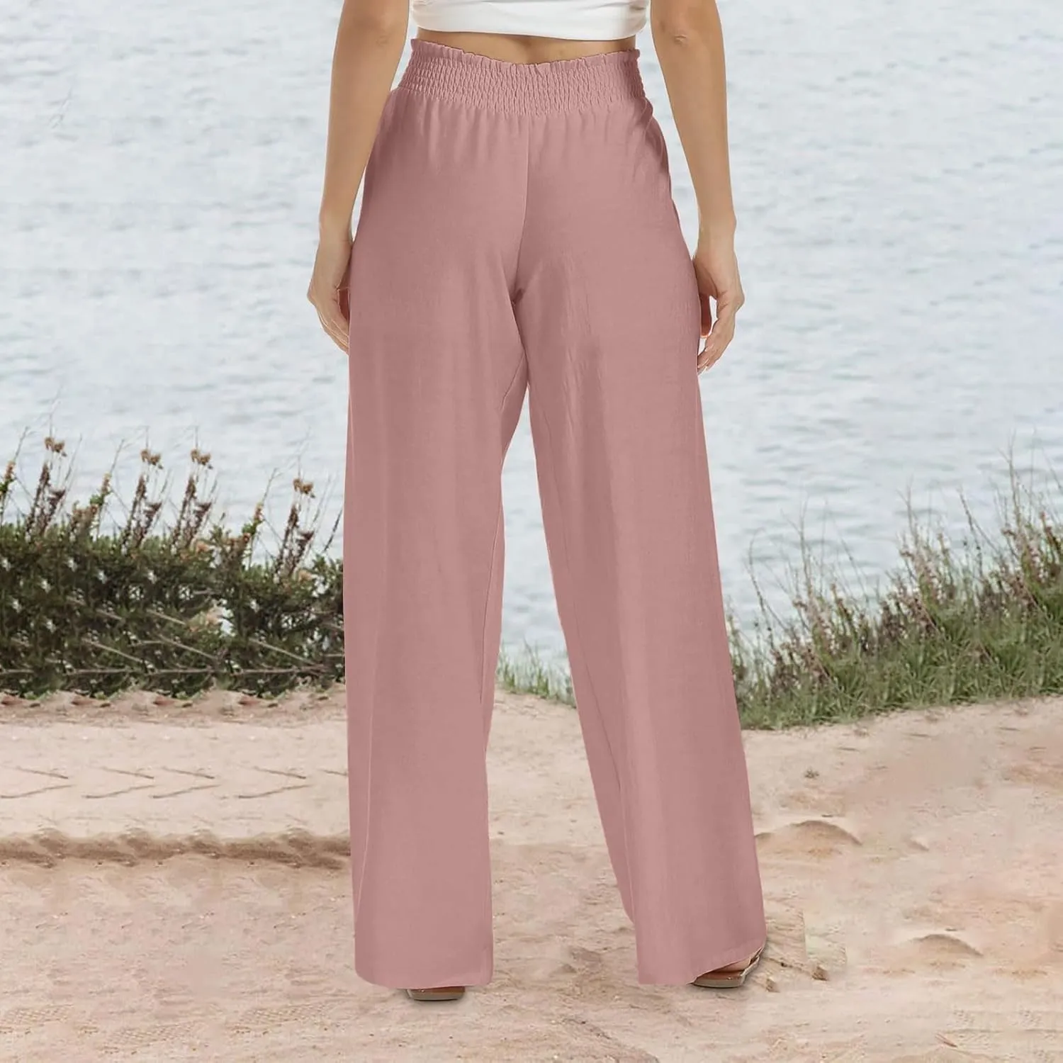 High Rise Trousers Women, High Waisted Palazzo Pants, Wide Leg Work Pants with Pockets for Comfort and Style