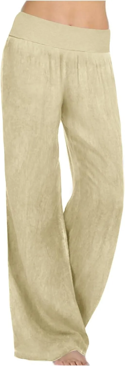 High Waist Wide Leg Straight Pants for Women Solid Color Loose Fit Sports Pants Casual Elastic Waist Trousers