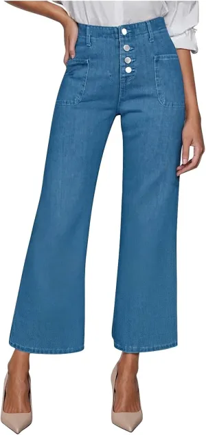 High Waisted Jeans for Women Casual Wide Leg Denim Pants High Rise Stretchy Baggy Jean Pants with Pockets Streetwear