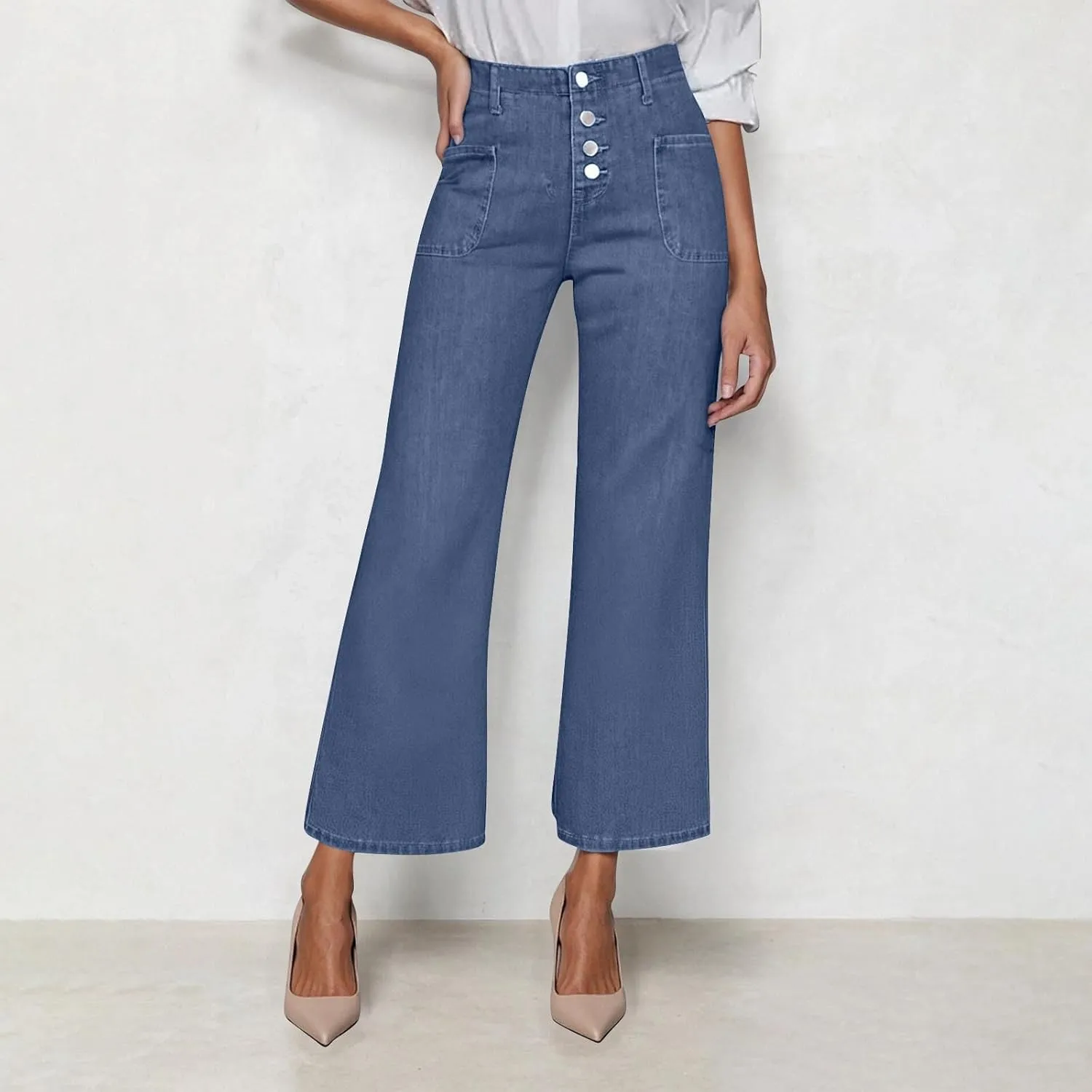 High Waisted Jeans for Women Casual Wide Leg Denim Pants High Rise Stretchy Baggy Jean Pants with Pockets Streetwear