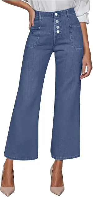 High Waisted Jeans for Women Casual Wide Leg Denim Pants High Rise Stretchy Baggy Jean Pants with Pockets Streetwear