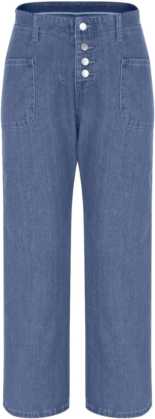 High Waisted Jeans for Women Casual Wide Leg Denim Pants High Rise Stretchy Baggy Jean Pants with Pockets Streetwear