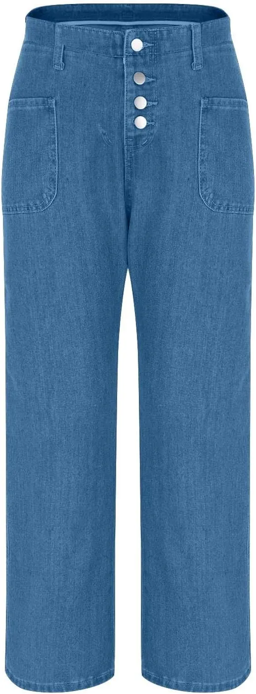 High Waisted Jeans for Women Casual Wide Leg Denim Pants High Rise Stretchy Baggy Jean Pants with Pockets Streetwear