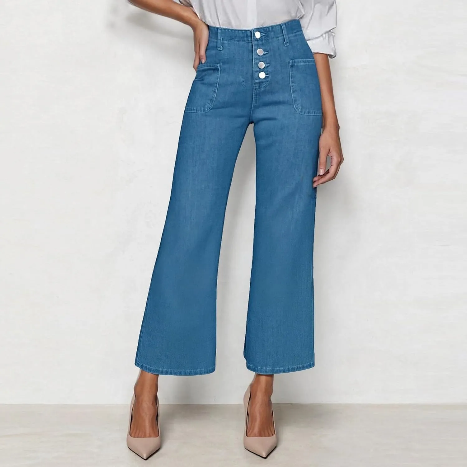 High Waisted Jeans for Women Casual Wide Leg Denim Pants High Rise Stretchy Baggy Jean Pants with Pockets Streetwear