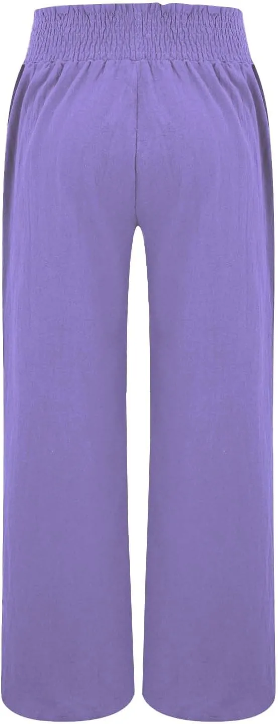 High Waisted Palazzo Pants for Women Cotton-Linen Wide Leg Loose Fit Long Lounge Pant Summer Casual Trousers