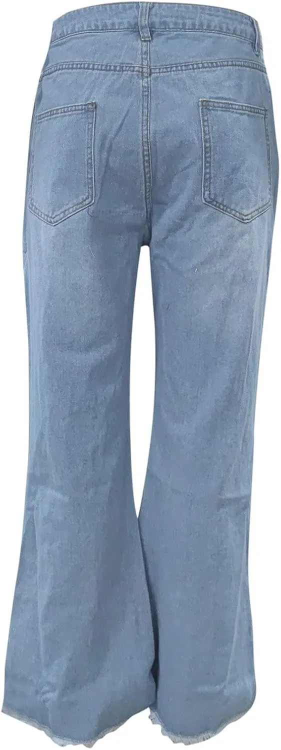 High Waisted Ripped Flare Jeans for Women Distressed Bell Bottom Pants Casual Vintage Y2K Skinny Destroyed Denim Pant