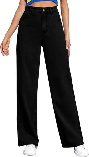 Hight Waisted Jeans for Women Trendy Casual Wide Leg Denim Sweatpants Plus Size Straight Leg Loose Fit Comfy Pants