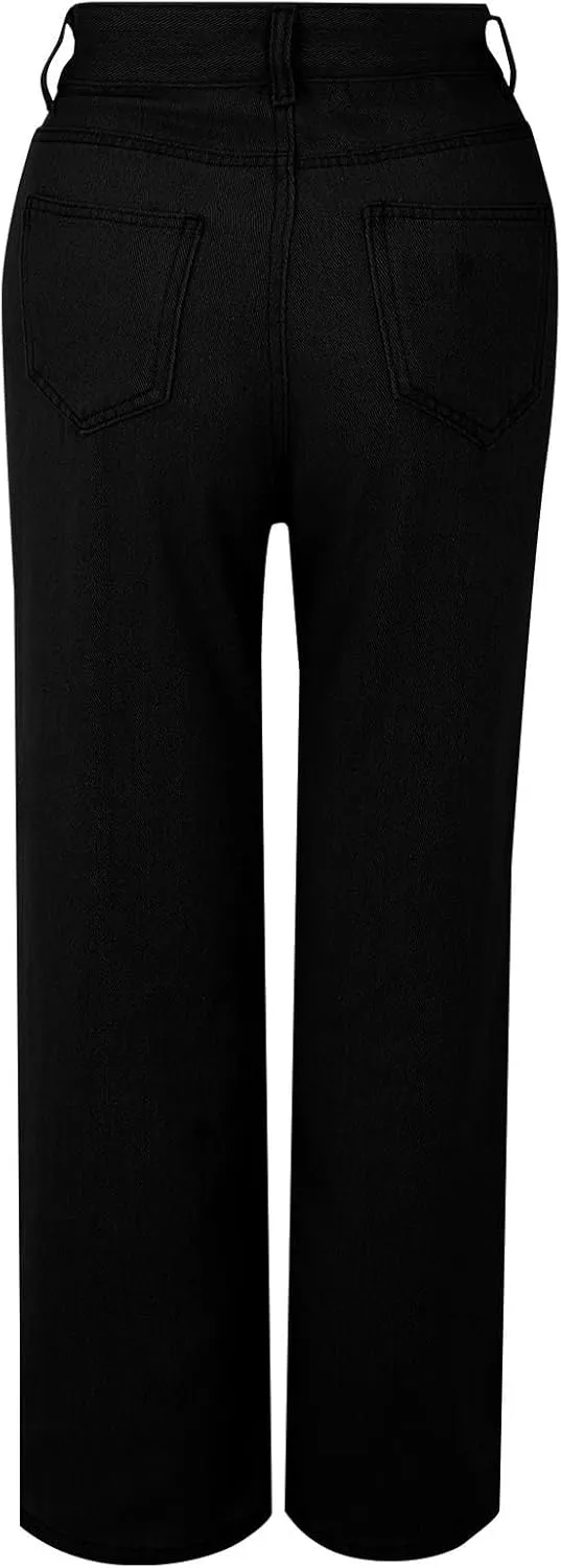 Hight Waisted Jeans for Women Trendy Casual Wide Leg Denim Sweatpants Plus Size Straight Leg Loose Fit Comfy Pants