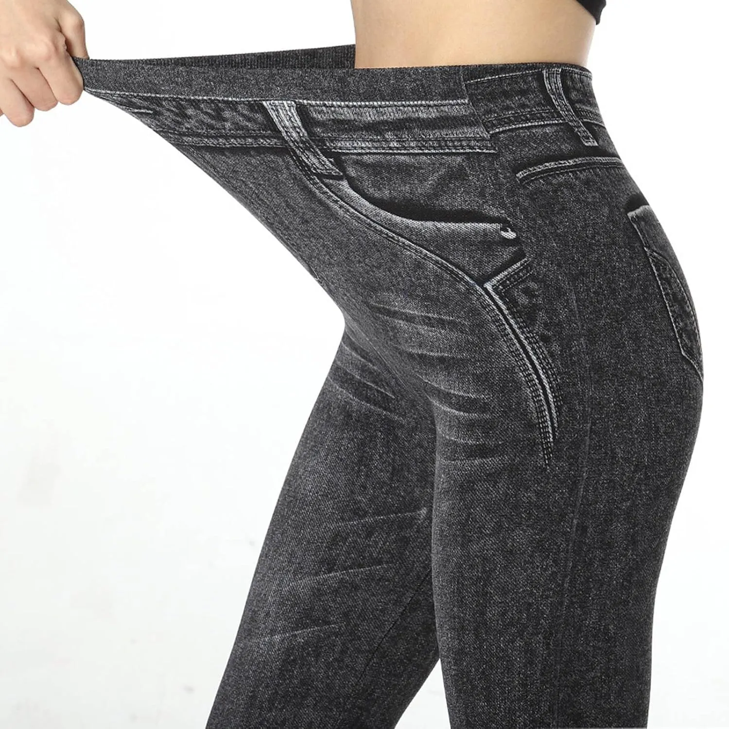 hlysgo Skinny Faux Jeans for Women High Waist Stretchy Slimming Jeggings Denim Print Leggings Trousers Pants