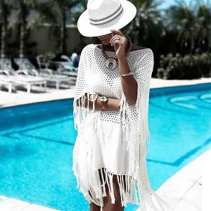 Hollow Knitting Tasseled Beach Cover-ups #Knitting #Tassel #Hollow