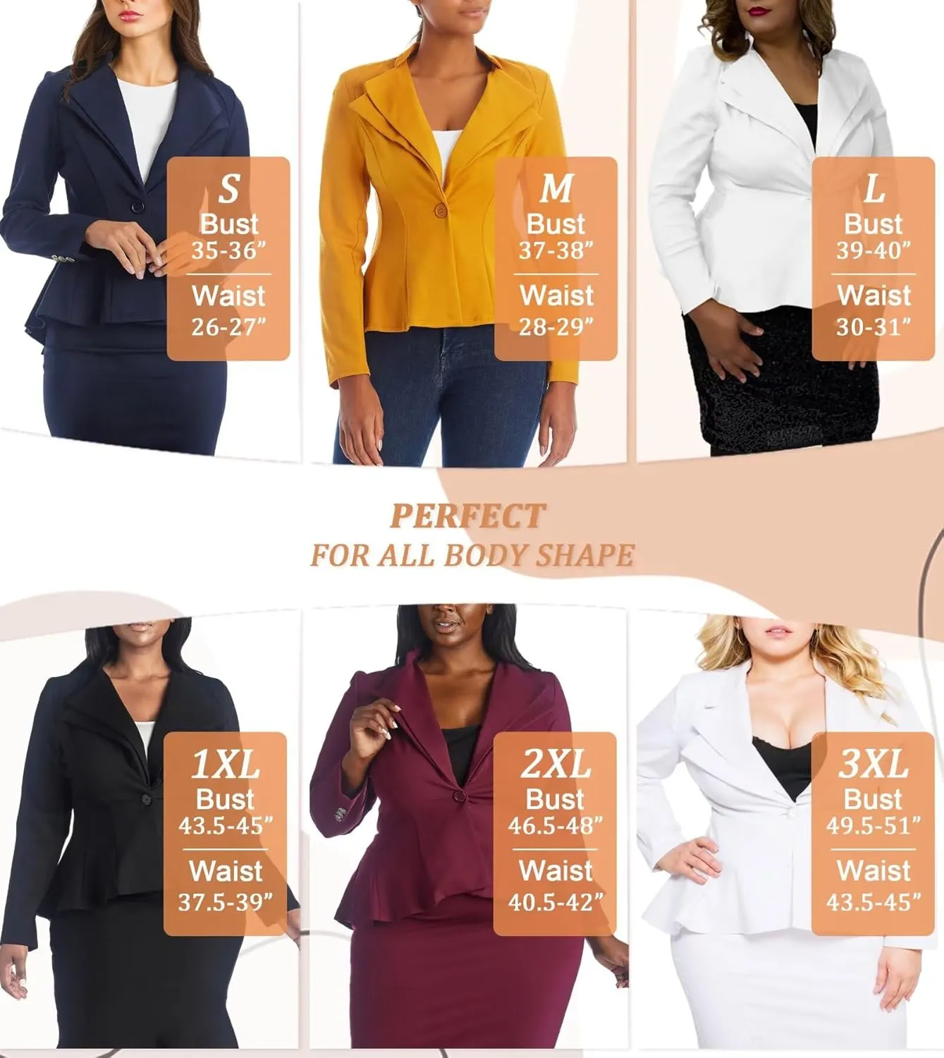 Hybrid & Company Women's Casual Work Office Dressy Double Lapel Single Button Peplum Comfortable Blazer
