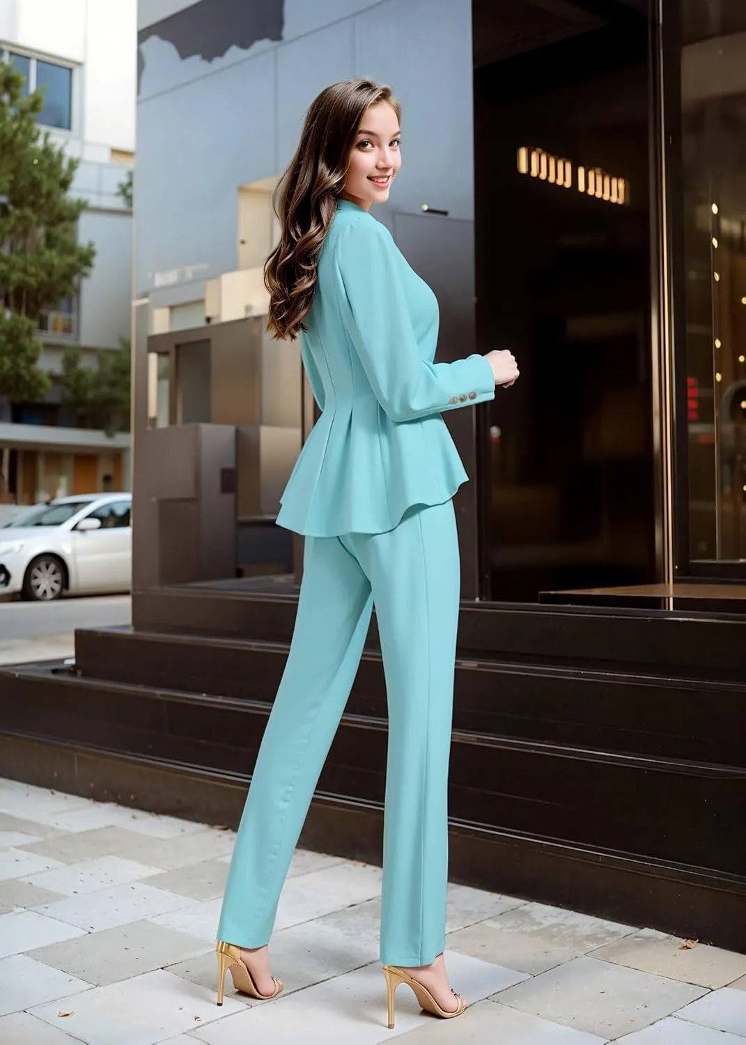 Hybrid & Company Women's Casual Work Office Dressy Double Lapel Single Button Peplum Comfortable Blazer