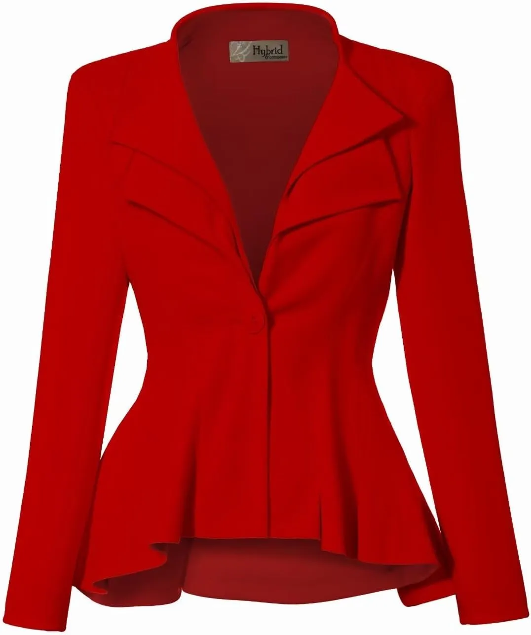Hybrid & Company Women's Casual Work Office Dressy Double Lapel Single Button Peplum Comfortable Blazer